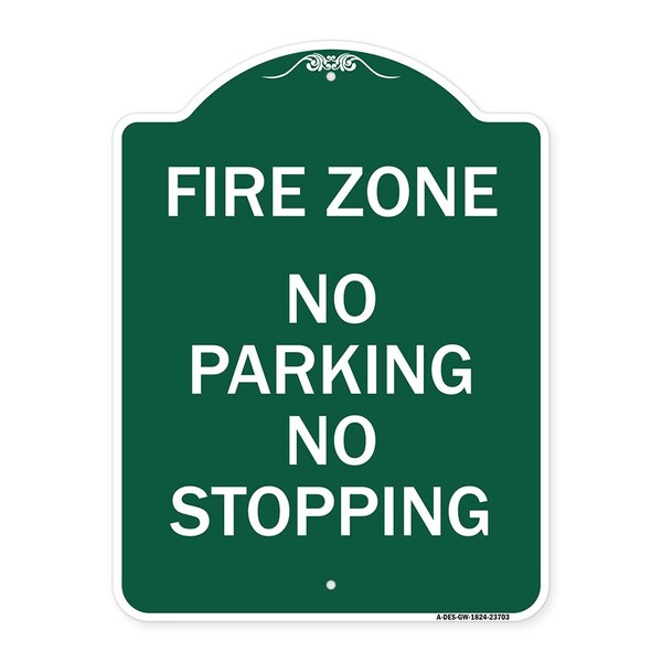 Designer Series Sign No Parking No Stopping, Green & White Aluminum Sign, 18" x 24", GW-1824-23703